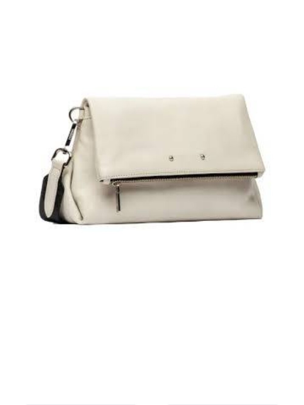 Prüne Honey fold-over leather bag styled With Black Webbing Strap